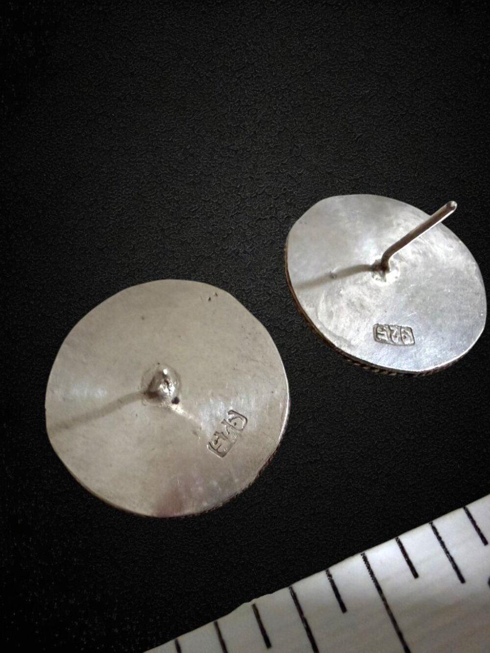 Sterling Silver 925 Yin Yang Stud Earrings Two Tone Artisan Modernist Post - Picture 6 of 7